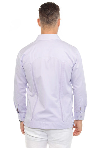 Mojito Men's Cotton Blend Guayabera Chacabana Pinstripe Shirt Long Sleeve