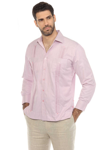 Mojito Men's Cotton Blend Guayabera Chacabana Pinstripe Shirt Long Sleeve