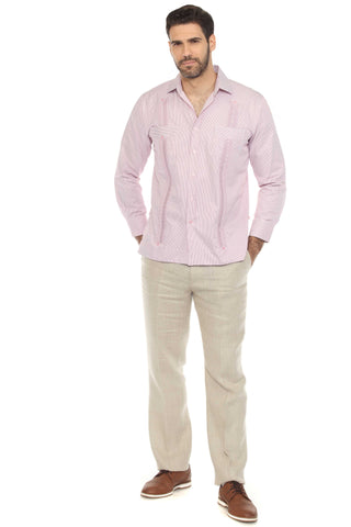 Mojito Men's Cotton Blend Guayabera Chacabana Pinstripe Shirt Long Sleeve