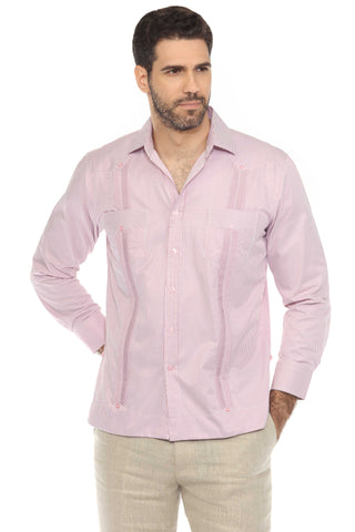 Mojito Men's Cotton Blend Guayabera Chacabana Pinstripe Shirt Long Sleeve