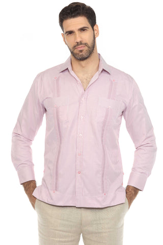 Mojito Men's Cotton Blend Guayabera Chacabana Pinstripe Shirt Long Sleeve