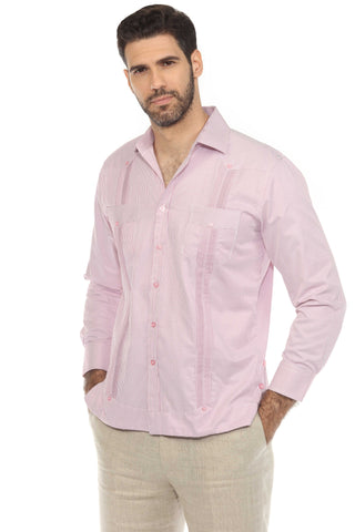 Mojito Men's Cotton Blend Guayabera Chacabana Pinstripe Shirt Long Sleeve