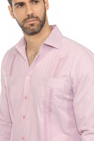 Mojito Men's Cotton Blend Guayabera Chacabana Pinstripe Shirt Long Sleeve