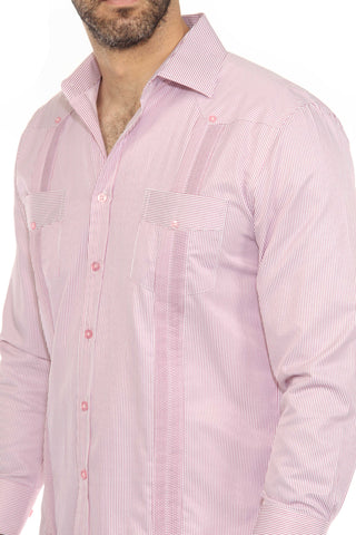 Mojito Men's Cotton Blend Guayabera Chacabana Pinstripe Shirt Long Sleeve