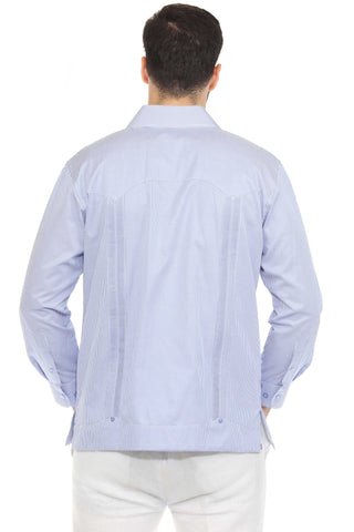 Mojito Men's Cotton Blend Guayabera Chacabana Pinstripe Shirt Long Sleeve