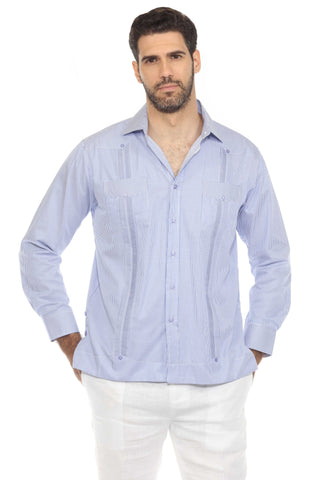 Mojito Men's Cotton Blend Guayabera Chacabana Pinstripe Shirt Long Sleeve