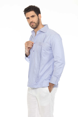 Mojito Men's Cotton Blend Guayabera Chacabana Pinstripe Shirt Long Sleeve