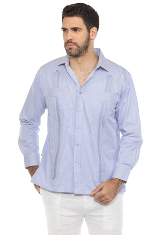 Mojito Men's Cotton Blend Guayabera Chacabana Pinstripe Shirt Long Sleeve
