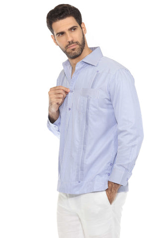 Mojito Men's Cotton Blend Guayabera Chacabana Pinstripe Shirt Long Sleeve