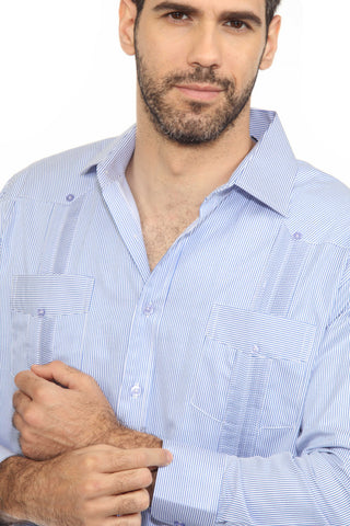 Mojito Men's Cotton Blend Guayabera Chacabana Pinstripe Shirt Long Sleeve