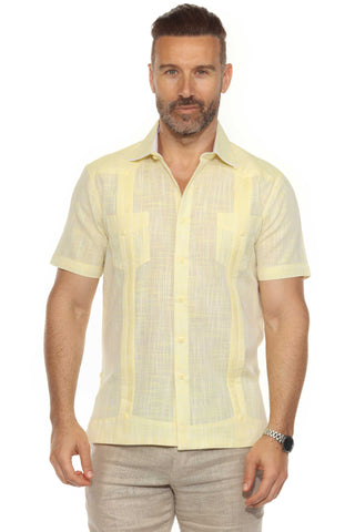 Mojito Men's Cotton Blend Guayabera Chacabana Shirt Short Sleeve with Accent Trim