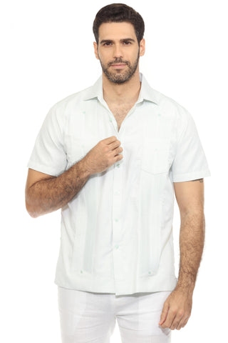 Mojito Men's Cotton Blend Guayabera Chacabana Shirt Short Sleeve in Micro Checker Print