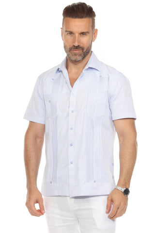 Mojito Men's Cotton Blend Guayabera Chacabana Shirt Short Sleeve in Micro Checker Print