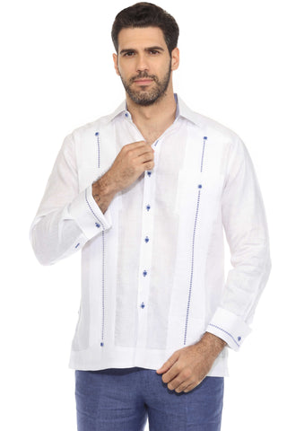 Mojito Men's Guayabera Shirt Chacabana 100% Linen with Contrast Trim Long Sleeve and French Cuff