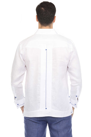 Mojito Men's Guayabera Shirt Chacabana 100% Linen with Contrast Trim Long Sleeve and French Cuff