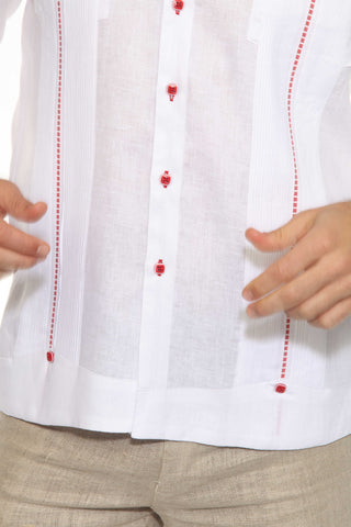 Mojito Men's Guayabera Shirt Chacabana 100% Linen with Contrast Trim Long Sleeve and French Cuff