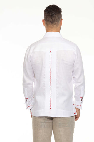 Mojito Men's Guayabera Shirt Chacabana 100% Linen with Contrast Trim Long Sleeve and French Cuff