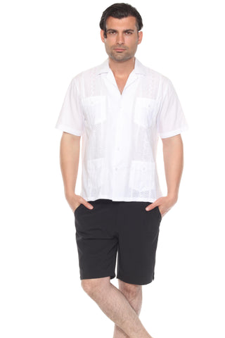 Mojito Men's Cropped Four-Pocket Stylish Guayabera Shirt with Embroidery