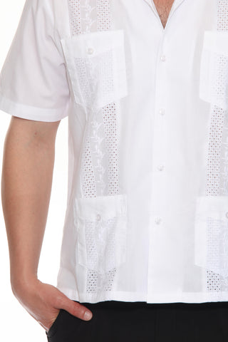 Mojito Men's Cropped Four-Pocket Stylish Guayabera Shirt with Embroidery