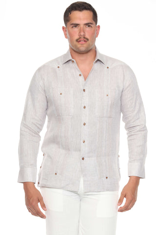 Mojito Men's 100% Linen Guayabera Chacabana Shirt Long Sleeve - Heritage Pleats and Artisan Buttons