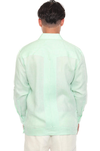 Mojito Men's 100% Linen Guayabera Chacabana Shirt Long Sleeve - Geometric Embroidery