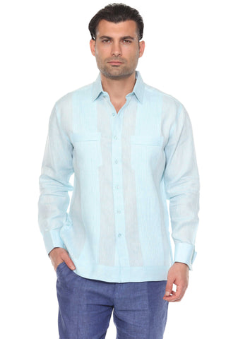 Mojito Men's 100% Linen Guayabera Chacabana Shirt Long Sleeve - Tonal Pleats