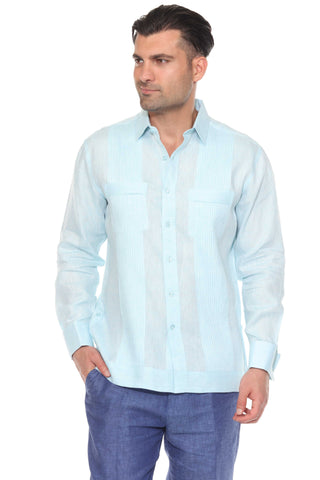 Mojito Men's 100% Linen Guayabera Chacabana Shirt Long Sleeve - Tonal Pleats