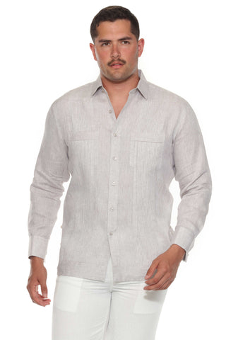 Mojito Men's 100% Linen Guayabera Chacabana Shirt Long Sleeve - Tonal Pleats