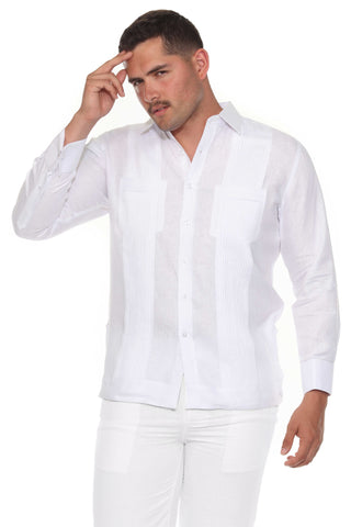 Mojito Men's 100% Linen Guayabera Chacabana Shirt Long Sleeve - Tonal Pleats