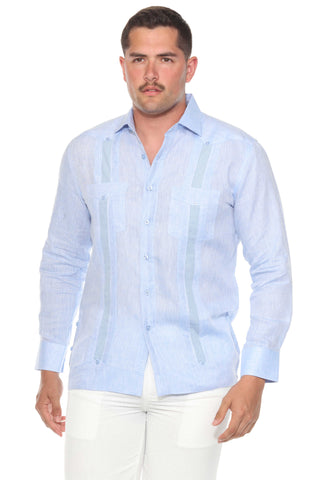 Mojito Men's 100% Linen Guayabera Chacabana Shirt Long Sleeve - Artisan Embroidery
