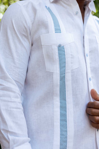 Mojito Men's 100% Linen Guayabera Chacabana Shirt Long Sleeve - Artisan Embroidery