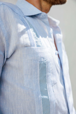 Mojito Men's 100% Linen Guayabera Chacabana Shirt Long Sleeve - Artisan Embroidery