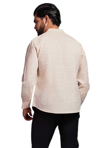 Mojito Cross Hatch Linen Blend Mandarin Collar Long Sleeve Shirt
