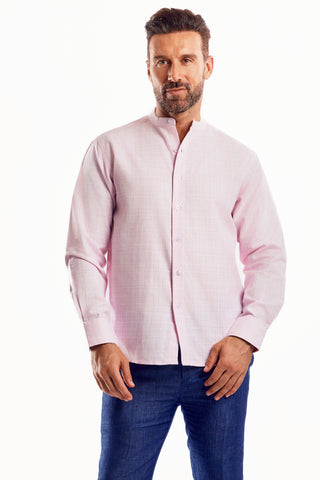 Mojito Cross Hatch Linen Blend Mandarin Collar Long Sleeve Shirt
