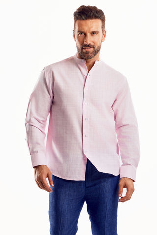Mojito Cross Hatch Linen Blend Mandarin Collar Long Sleeve Shirt
