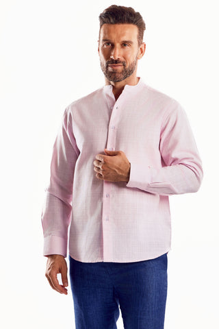 Mojito Cross Hatch Linen Blend Mandarin Collar Long Sleeve Shirt