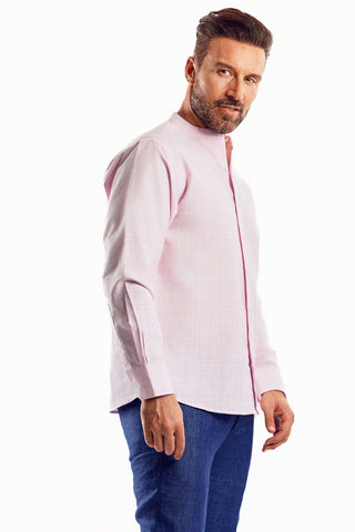 Mojito Cross Hatch Linen Blend Mandarin Collar Long Sleeve Shirt