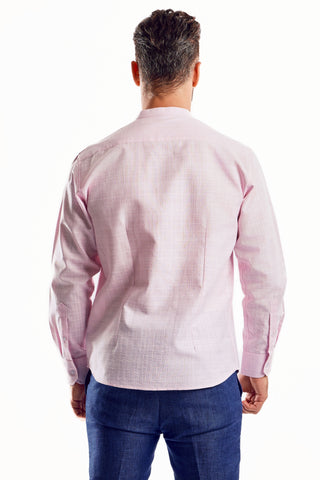 Mojito Cross Hatch Linen Blend Mandarin Collar Long Sleeve Shirt