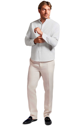 Mojito Cross Hatch Linen Blend Mandarin Collar Long Sleeve Shirt