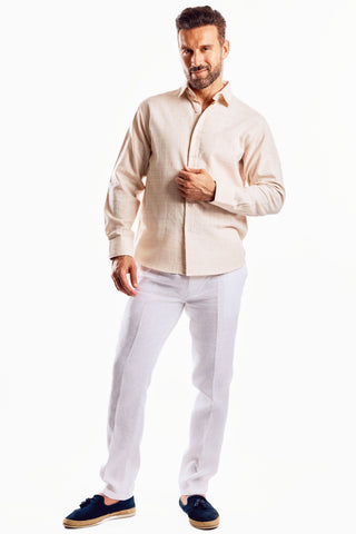 Cross Hatch Linen Blend Long Sleeve Shirt