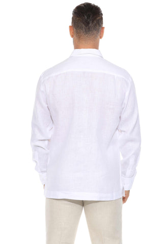 Mojito Men's 100% Linen Resort Shirt Long Sleeve with Pin Tuck and Dual Embroidery Accent
