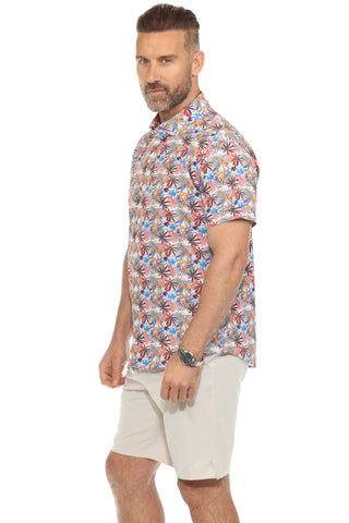 Mojito Lightweight Modern Multi Mini Leaf Pattern Print Stretch Shirt