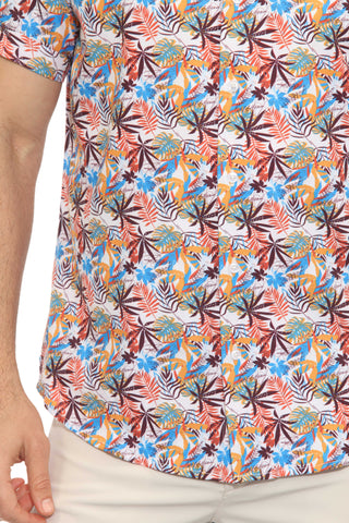 Mojito Lightweight Modern Multi Mini Leaf Pattern Print Stretch Shirt