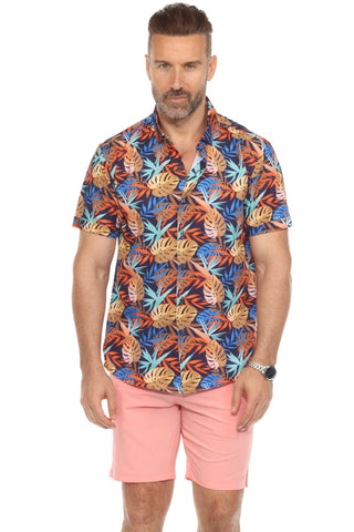 Mojito Lightweight Modern Island Leaf Pattern Print Stretch Shirt