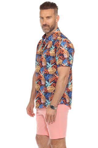 Mojito Lightweight Modern Island Leaf Pattern Print Stretch Shirt
