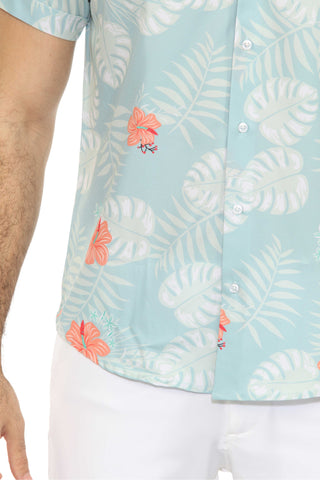 Mojito Lightweight Modern Aqua Floral Pattern Print Stretch Shirt