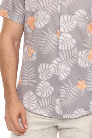 Mojito Lightweight Modern Tropical Pattern Print Stretch Shirt