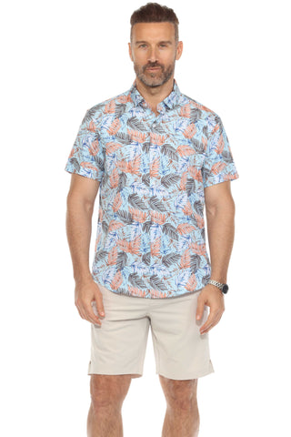 Mojito Lightweight Modern Multi Leaf Pattern Print Stretch Shirt