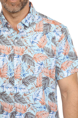 Mojito Lightweight Modern Multi Leaf Pattern Print Stretch Shirt