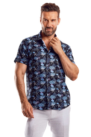 Stylish Print Poly 4 Way Stretch Shirt Short Sleeve